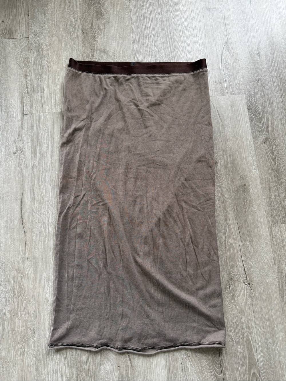 Alabama Chanin Putty Cotton Pencil Midi Skirt Brown Large